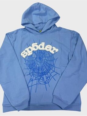Sp5der Light Blue Graphic Pullover Hoodie